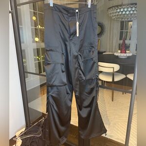 Glam Black satin wide-leg Cargo Pants NWT!
